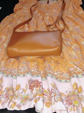 Aakaa Tan Leather Crossbody Bag